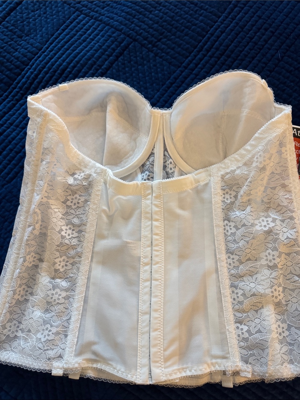 Dominique White Lace Bustier with Satin Panels - Picture 2 of 5